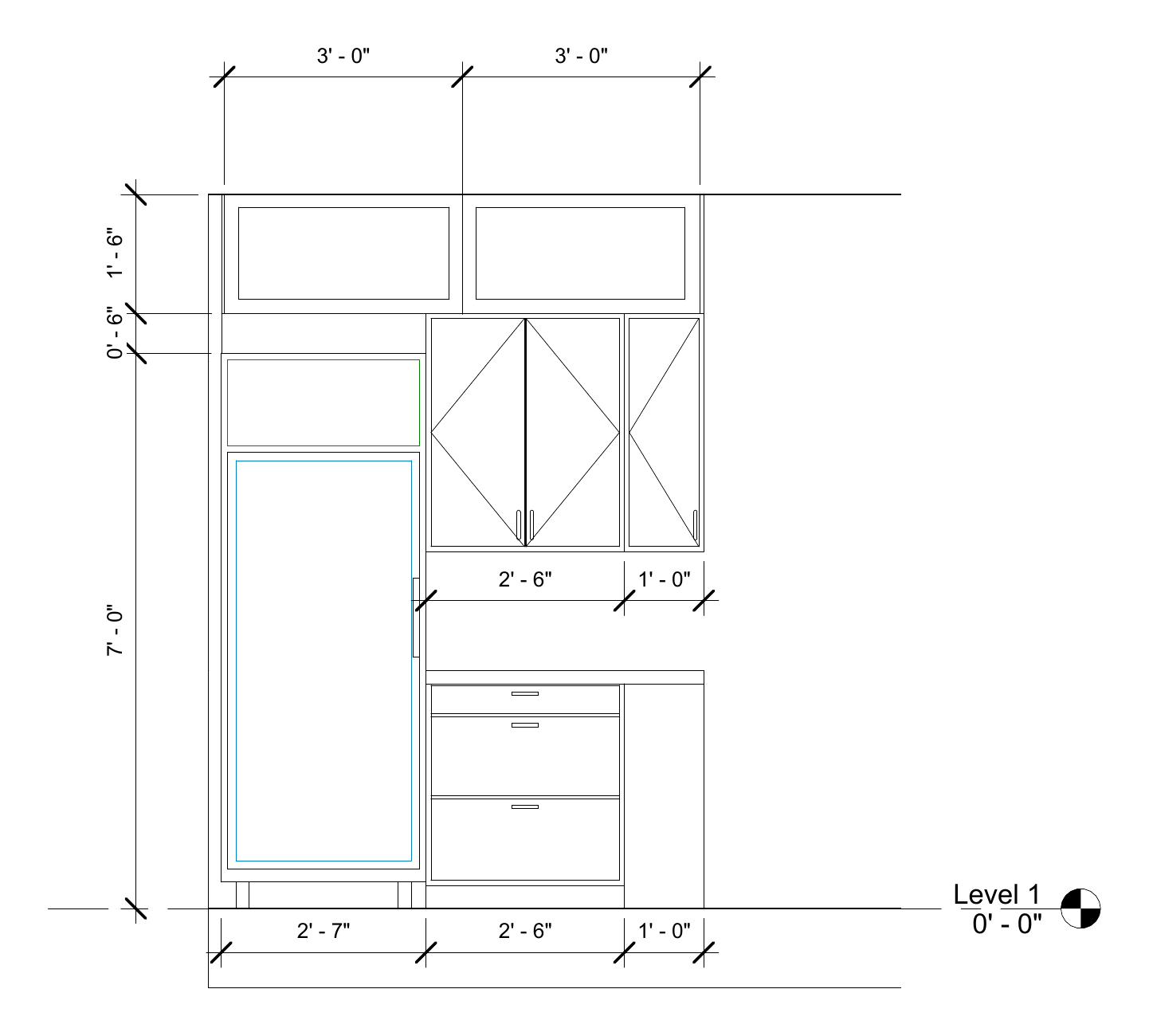 Elevation 1, refrigerator wall