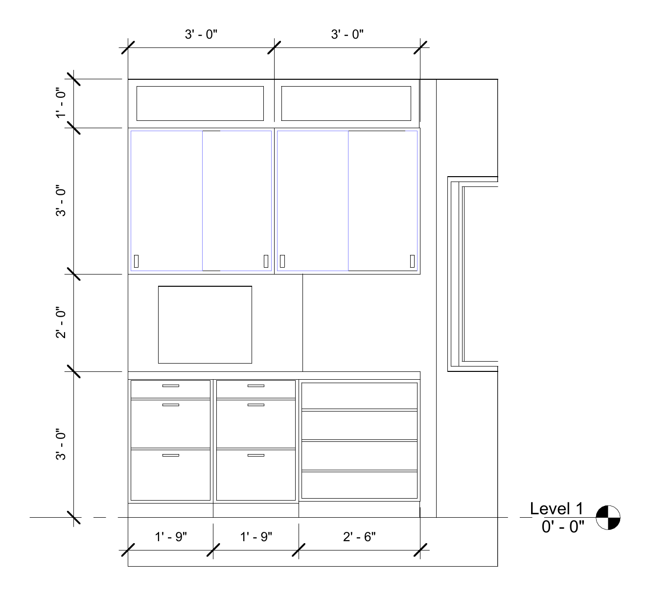 Elevation 2, glass-front cabinet wall